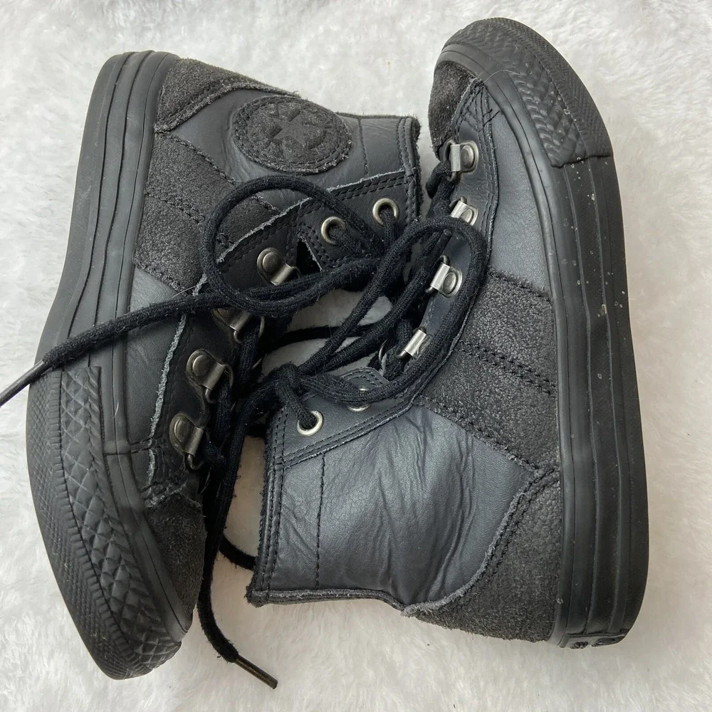 Converse All Star Leather High Top Mono Sneakers Shoes Junior 12 Black D Rings